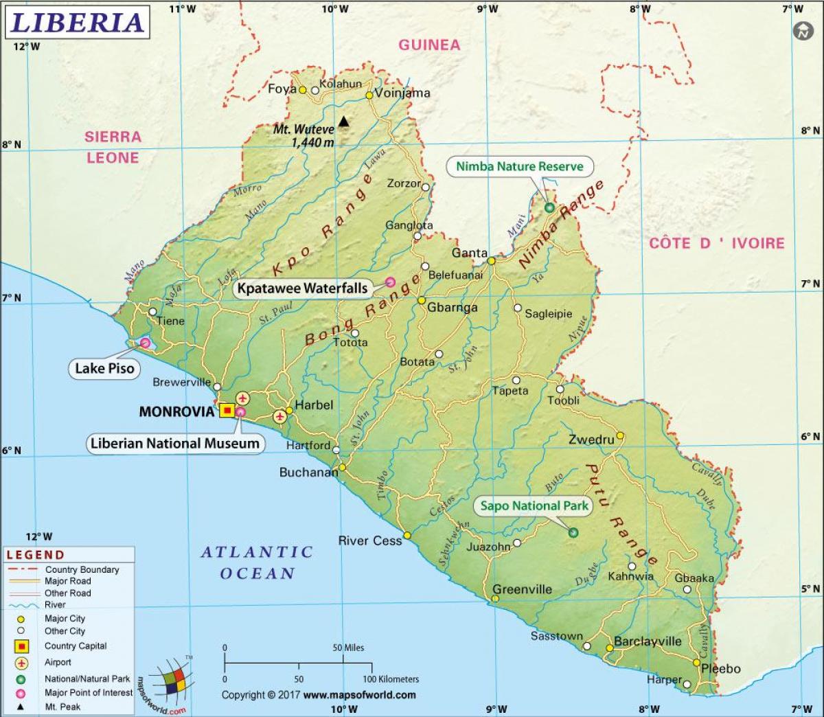 の地図のリベリア