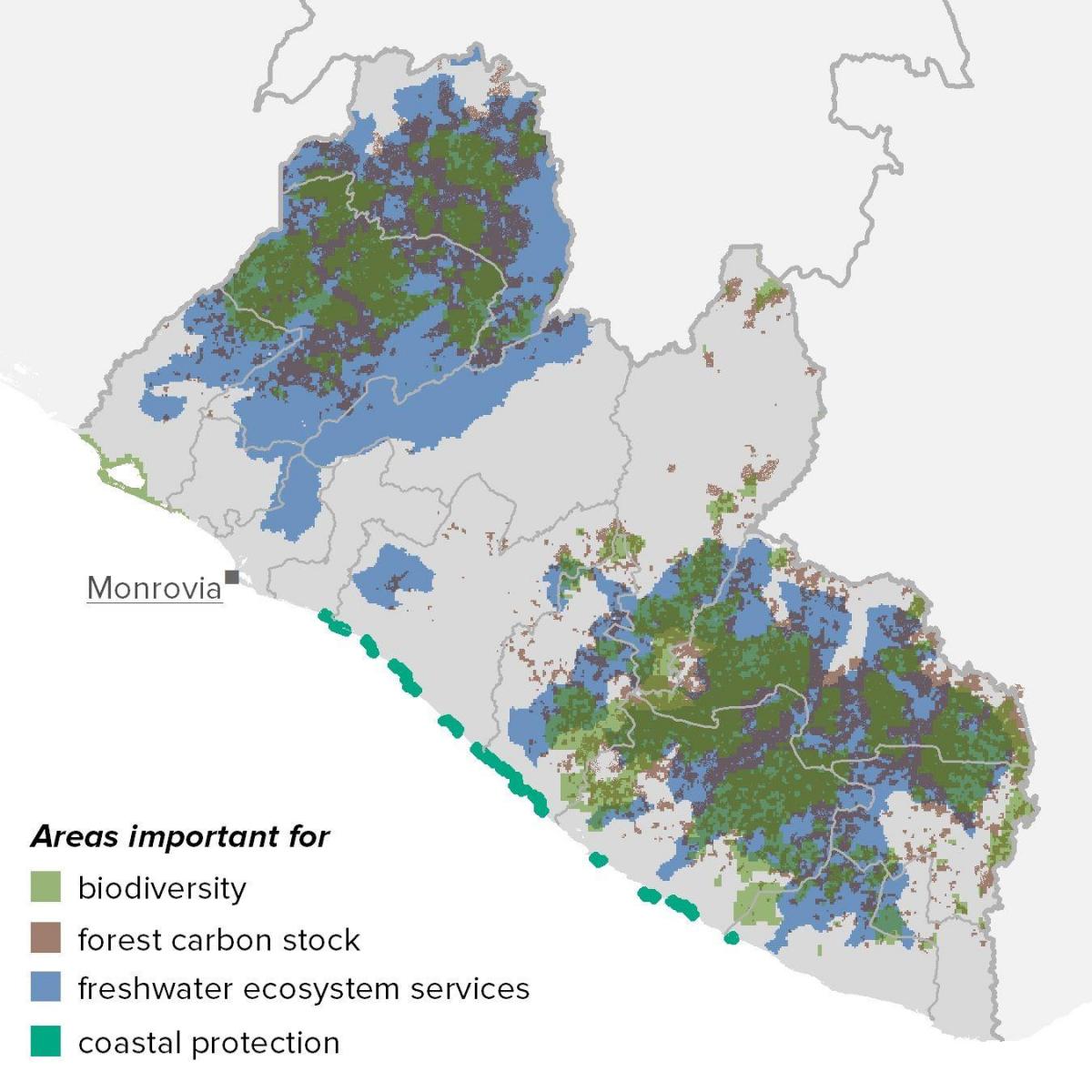 地図のリベリア天然資源