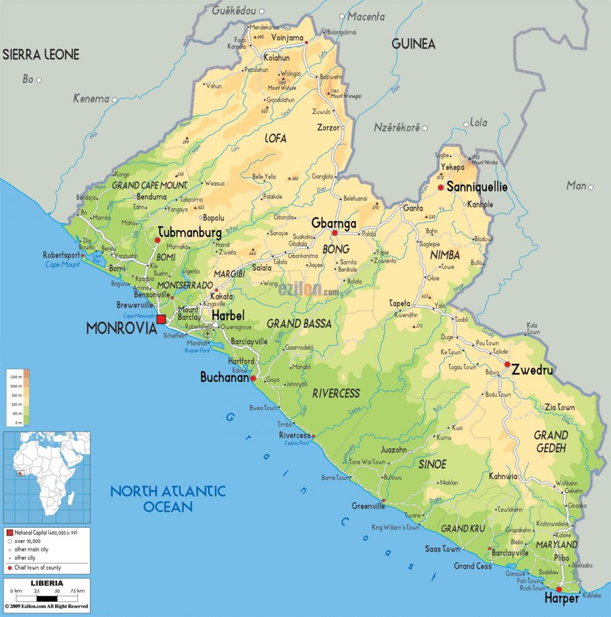 の地図のリベリア