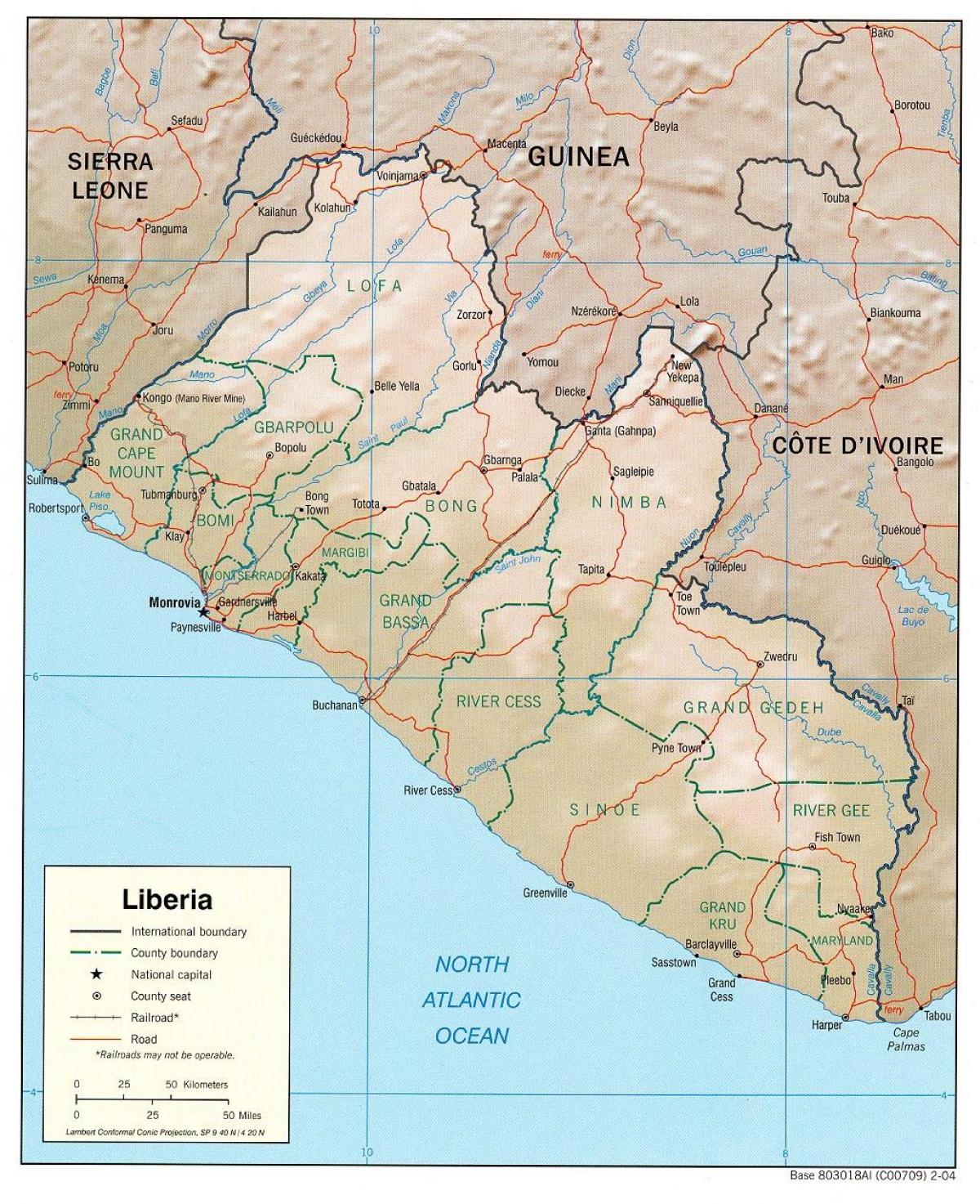 地図の地理的地図のリベリア