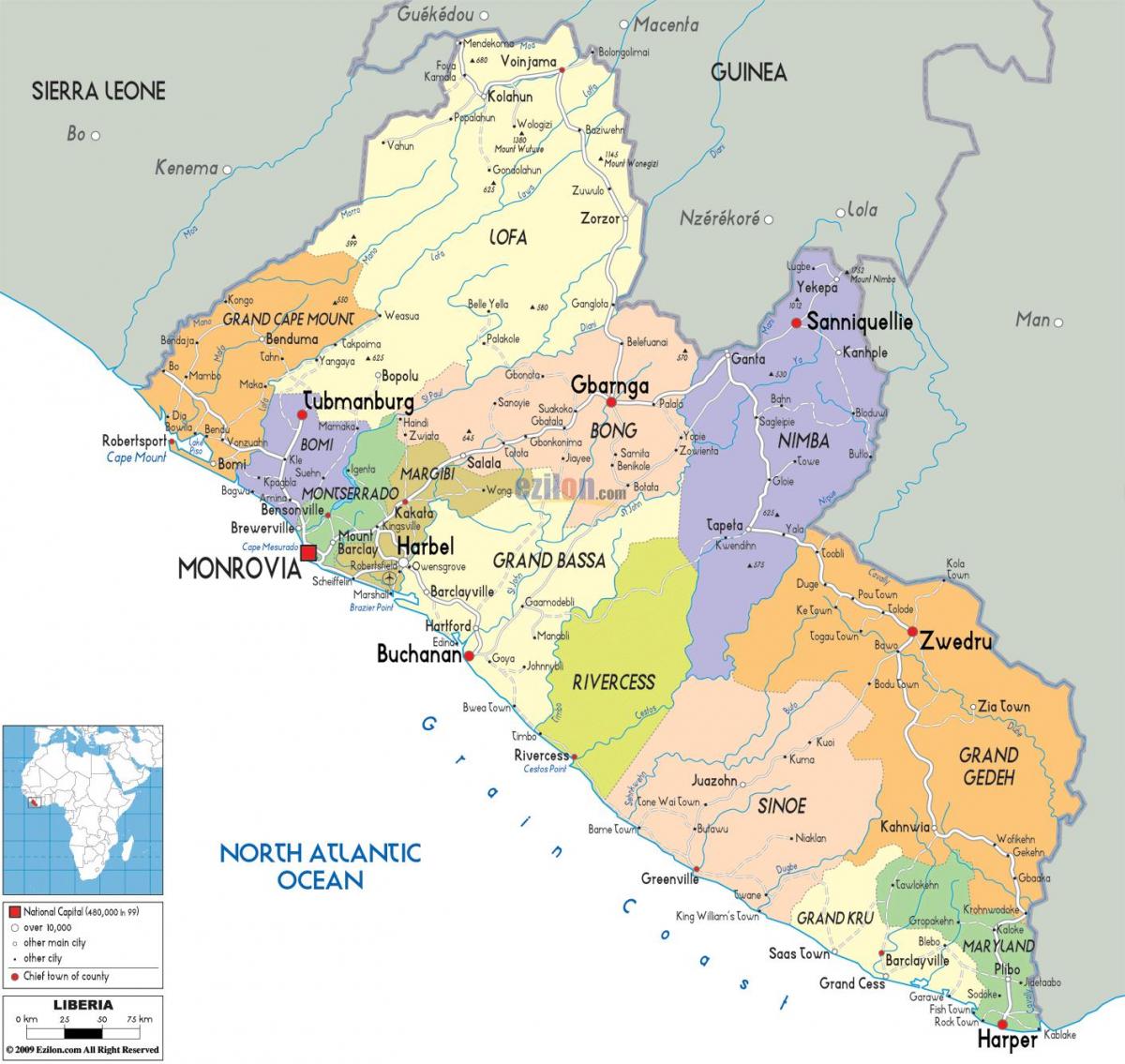政治地図のリベリア